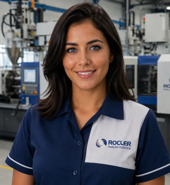 Atendimento comercial da Rocler no salão de injetoras